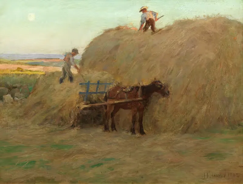 Building the hayrick by Harold Harvey, 1902 — digital art print download
