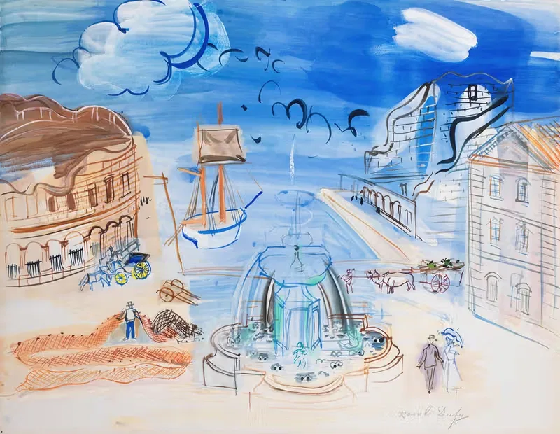 Composition au port et à la fontaine — Raoul Dufy