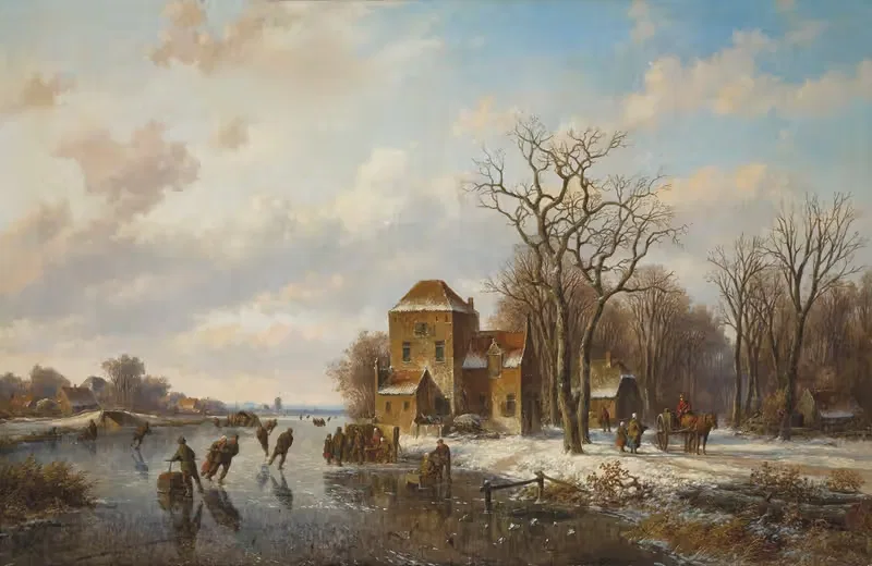 Skaters on a frozen waterway — Willem Vester