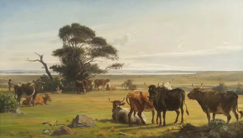 Cows in a Meadow by Otto Haslund, 1872 — digital art print download