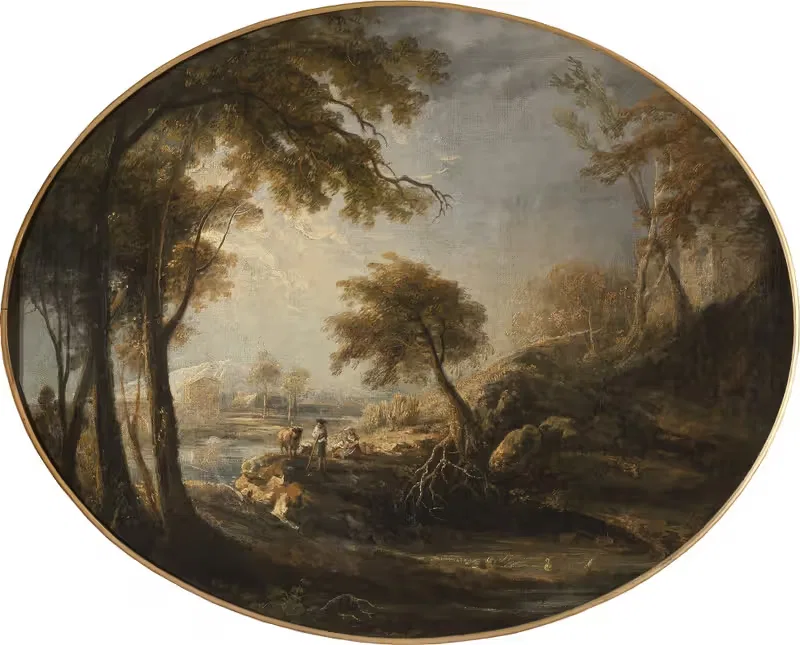 Landscape with Rustics and Cattle by Elias Martin, 1768 — digital art print download