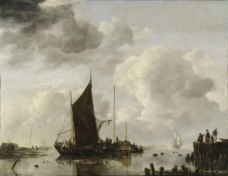 Портовая сцена с отражающей водой by Ян ван де Каппелле, 1649 — digital art print download