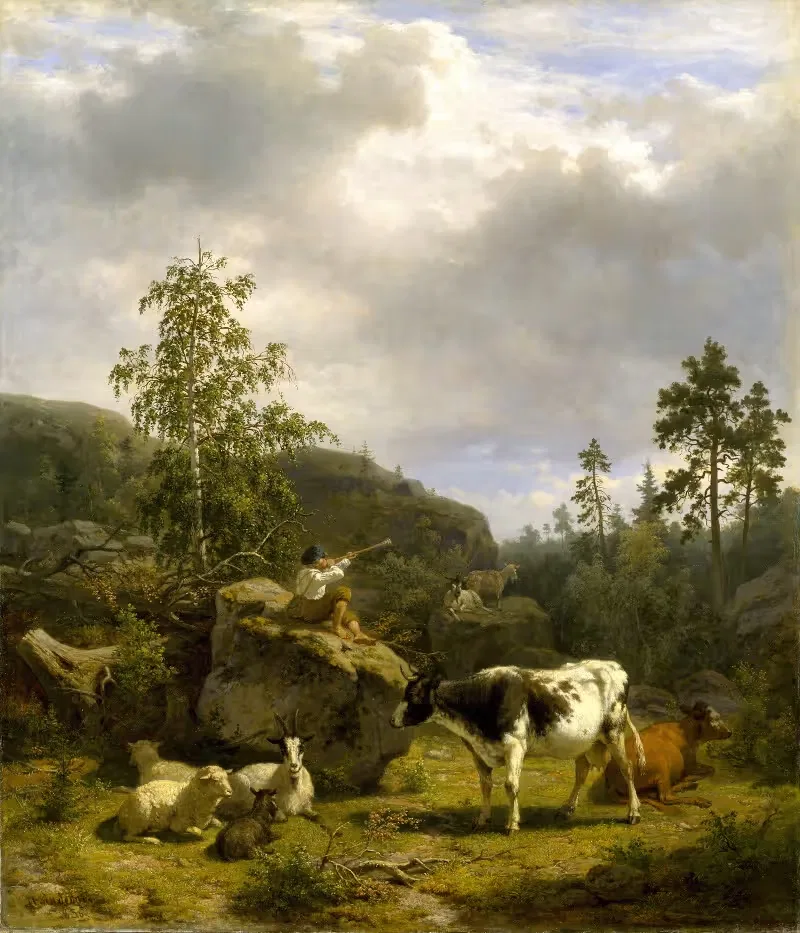Лесной пейзаж с пастушонком и скотом by Нильс Андерссон, 1856 — digital art print download