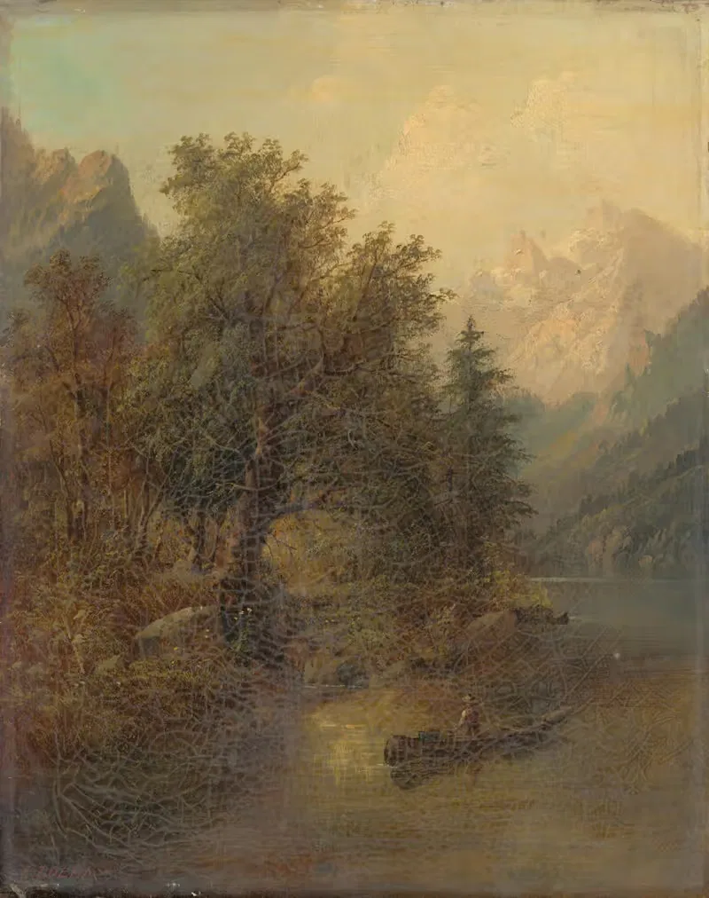 Альпийский пейзаж с лодкой by Эдуард Бём, 1860–1880 — digital art print download