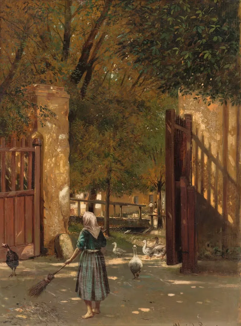 Sweeping the Courtyard by Eduard Majsch, 1902 — digital art print download