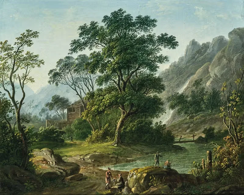 Travellers resting near a mountain lake — Matthias Rudolf Toma