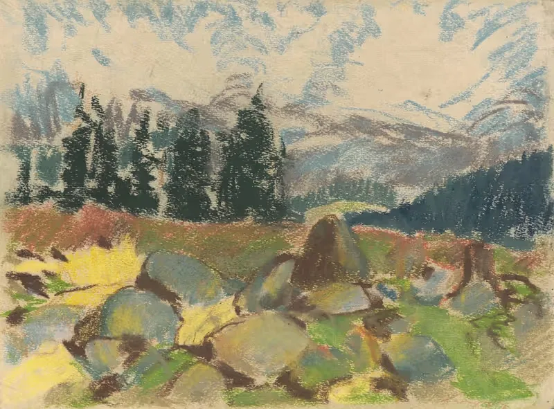 Летний день на скалистой лесной поляне by Золо Палугай, 1934 — digital art print download