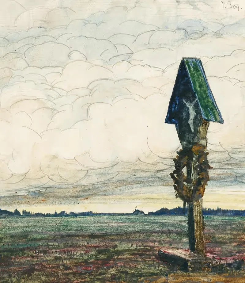 Крест у дороги под грозовыми облаками by Франц Седлачек, 1909 — digital art print download