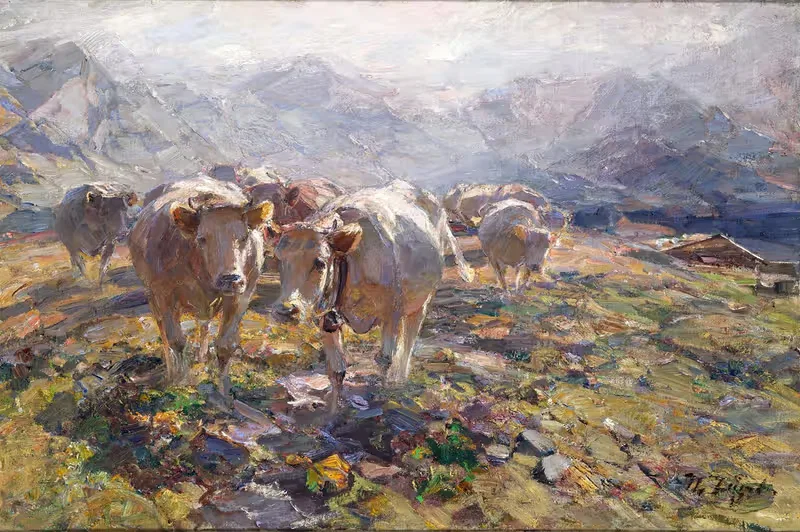Утро на альпийском пастбище, Штирия by Генрих фон Цюгель, 1908 — digital art print download