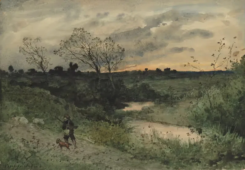 Рассвет — охотник с собакой by Анри-Жозеф Арпиньи, 1882 — digital art print download