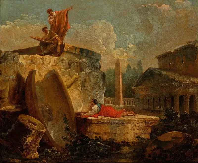 Draughtsmen In A Landscape With Ancient Ruins — Hubert Robert
