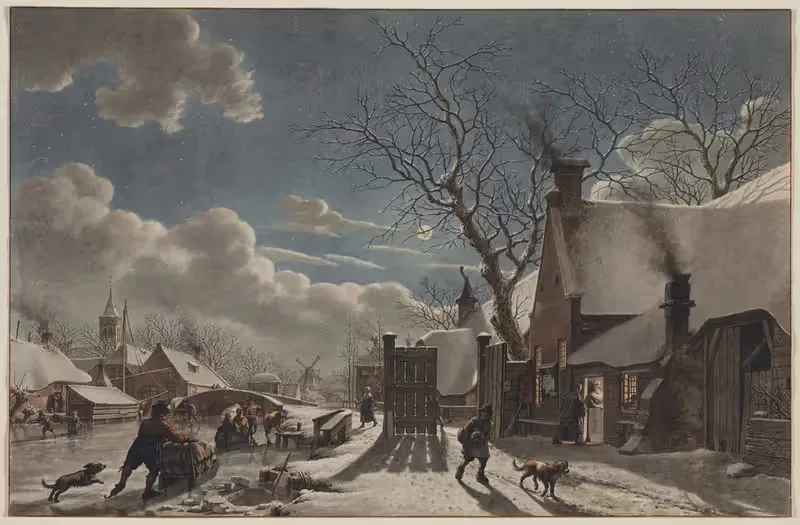 Зимняя ночь в голландском городе by Якоб Кац, 1797 — digital art print download