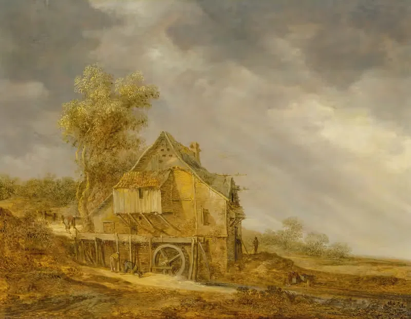 Водяная мельница с фигурами в пейзаже by Ян ван Гойен, 1637 — digital art print download
