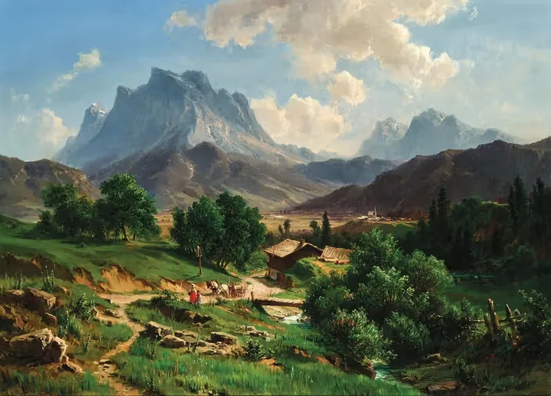 Пейзаж с горным озером by Людвиг Халауска, 1857 — digital art print download
