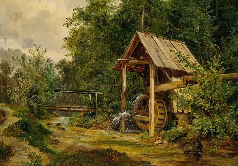 Мельница у ручья by Людвиг Халауска, 1850 — digital art print download