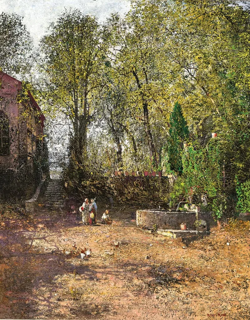 У фонтана by Роберт Русс, c. 1910 — digital art print download