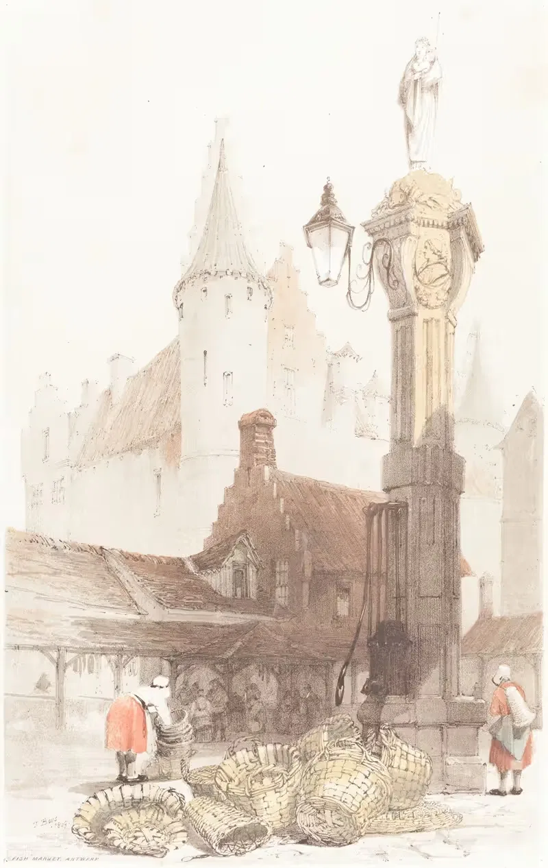 Рыбный рынок, Антверпен by Томас Шоттер Бойс, 1839 — digital art print download