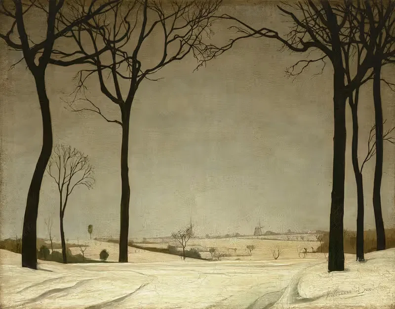 Un paysage neigeux, Tiegem — Valerius De Saedeleer