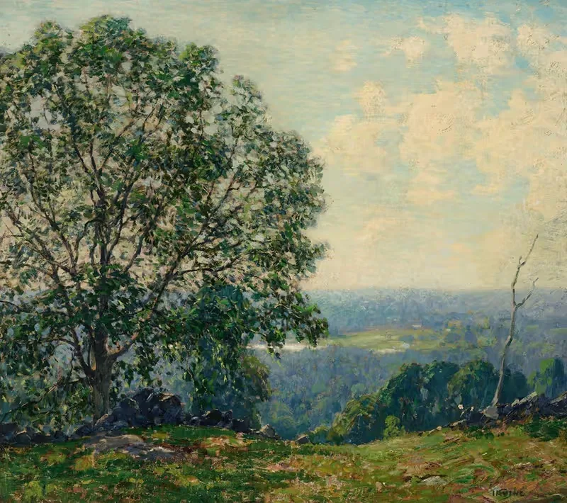 Trees on a Hillside Overlooking a Valley by Wilson Henry Irvine — digital art print download
