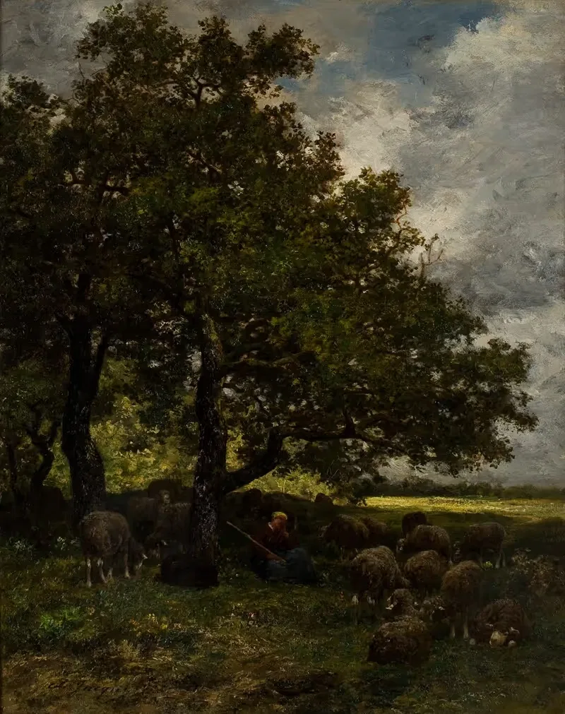 Rural Landscape by Charles Emile Jacque, 1874 — digital art print download