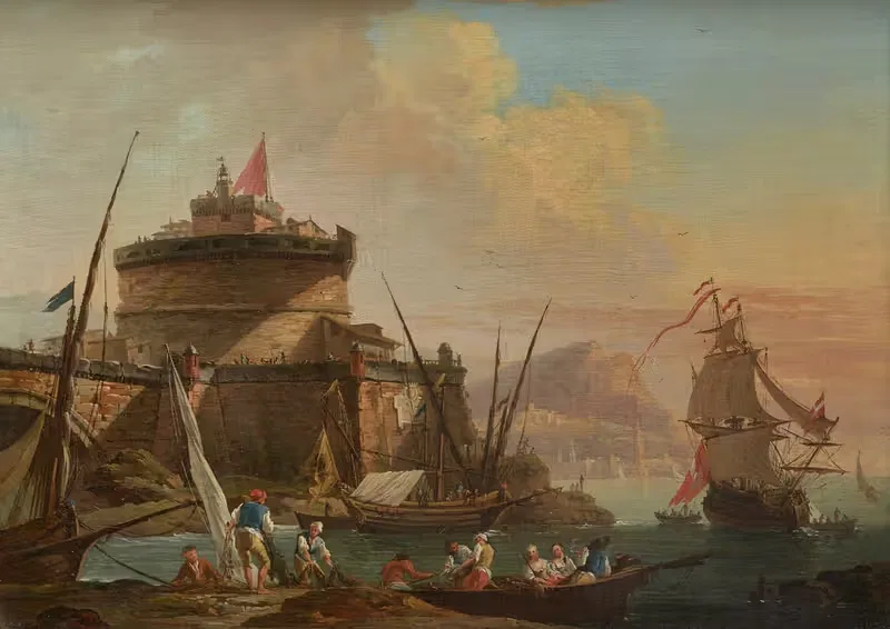 Harbor Scene at Sunset — Charles-François Grenier De Lacroix