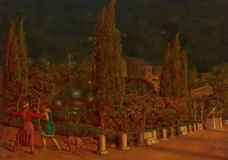 Piazza della Constituzione, Athens, by Night — William Holman Hunt