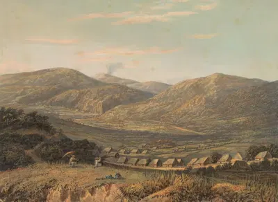 Gezicht op het Tenggergebergte. In het Tengersche gebergte by Johan Conrad Greive, 1869 — digital art print download