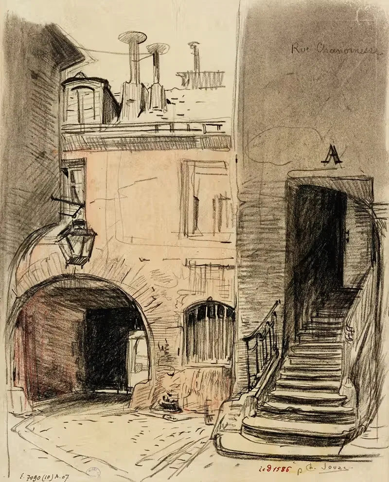 Escalier et cour du 22, rue Chanoinesse — Charles Jouas