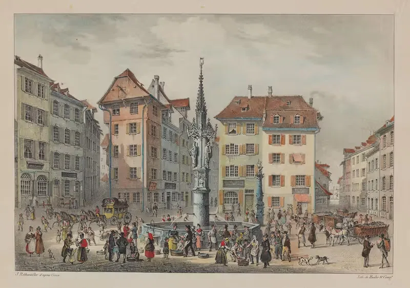 Vue du marché aux poissons à Basle — Constantin Guise