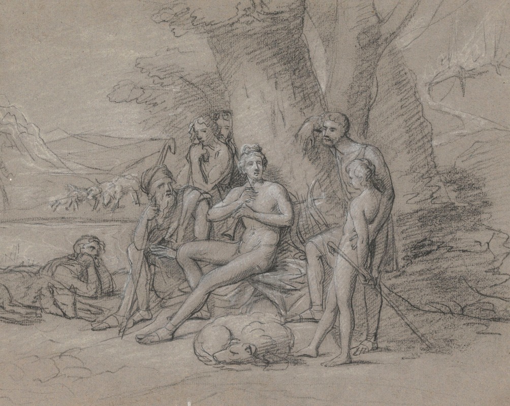 Arcadian Scene with Apollo by Jean Antoine Verschaeren — digital art print download