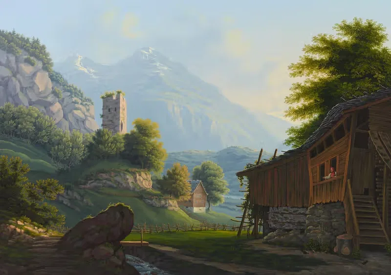 Die Burg Resti im Meirigerthal — Johann Heinrich Bleuler the Younger