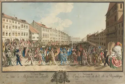 Procession Bernoise Dedié à Messieurs du Louable Etat exterieur de la Ville et République de Berne by Johann Jakob Lutz —…
