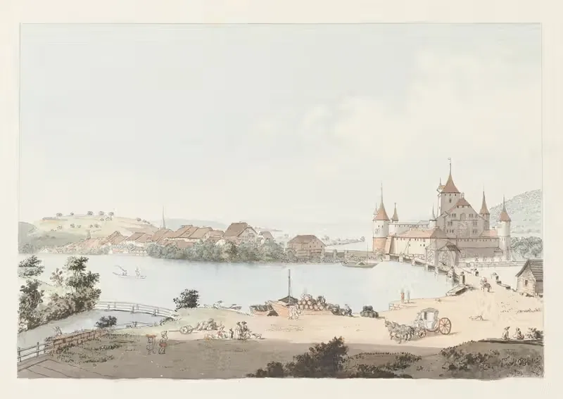 Vue de Nidau, et du Lac de Bienne — Johann Ludwig Aberli