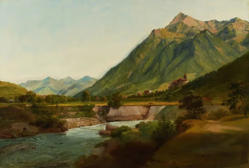 Vue du Château de Wimmis et des environs — Johann Ludwig Aberli