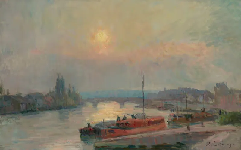 La Seine à Rouen, Soleil couchant — Albert Lebourg