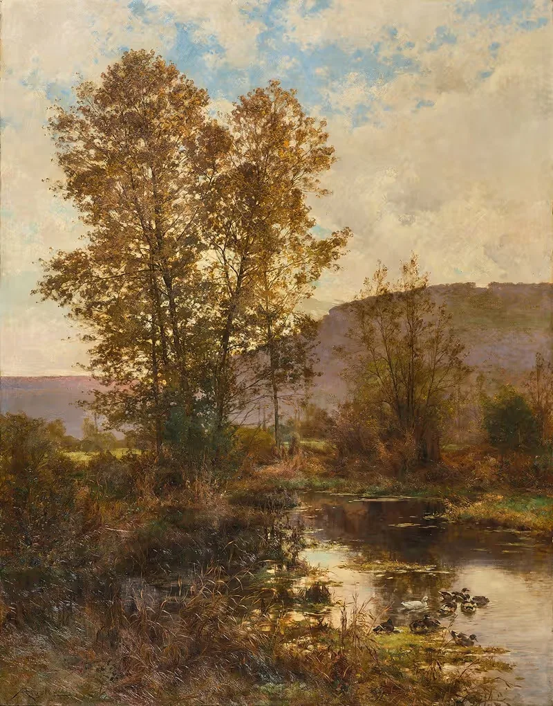 Canards à l'étang dans un paysage d'automne — Albert Rigolot