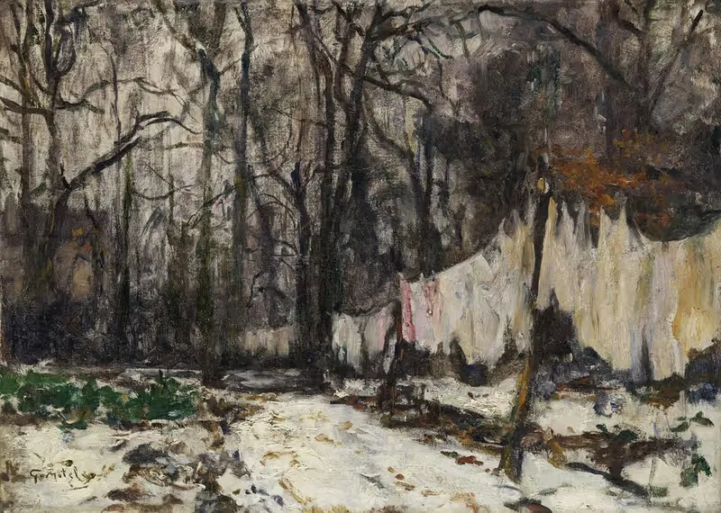 Parkbäume mit aufgehängter Wäsche — Georges Moteley