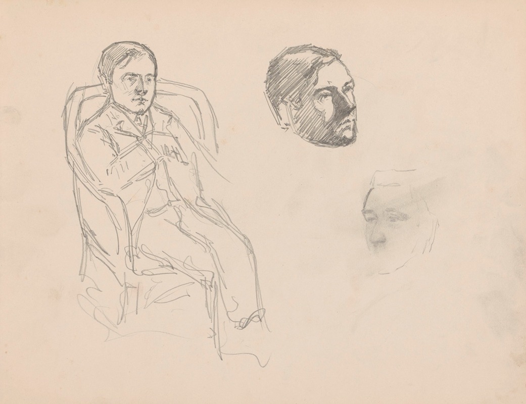 Seated Man and two Heads by Жюль Шмальцигауг — digital art print download