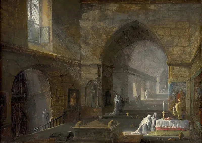 Interior of churches with people praying — Giuseppe Bernardino Bison