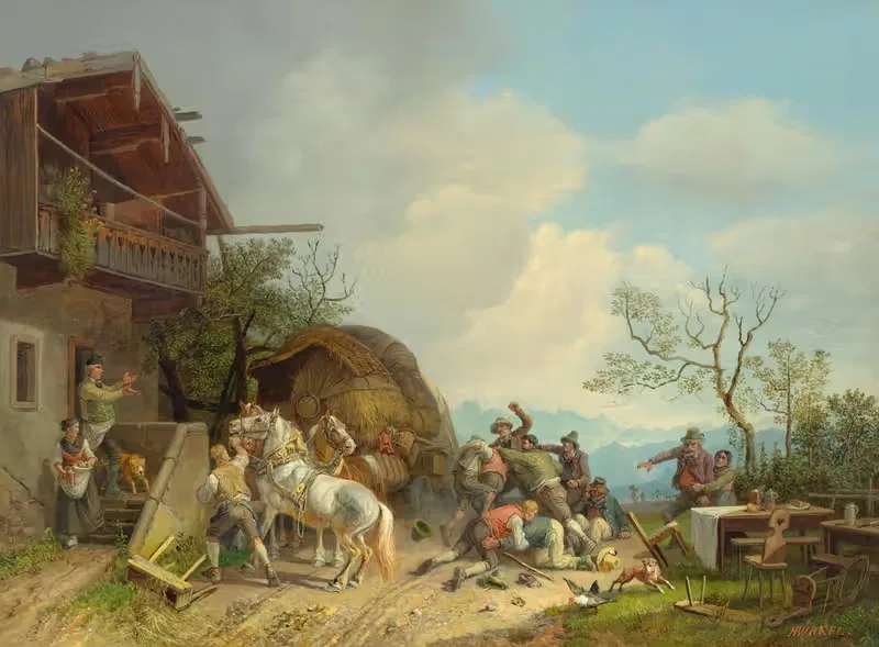 Драка перед трактиром by Генрих Бюркель, 1855-1860 — digital art print download
