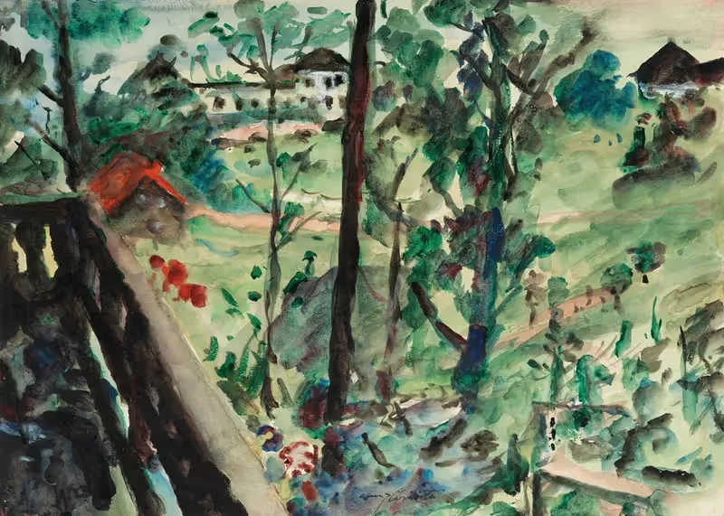 Blick von einem Balkon in Richtung Walchensee — Lovis Corinth