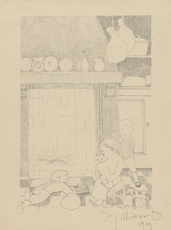 Les enfants pauvres devant l'âtre — Léon Spilliaert