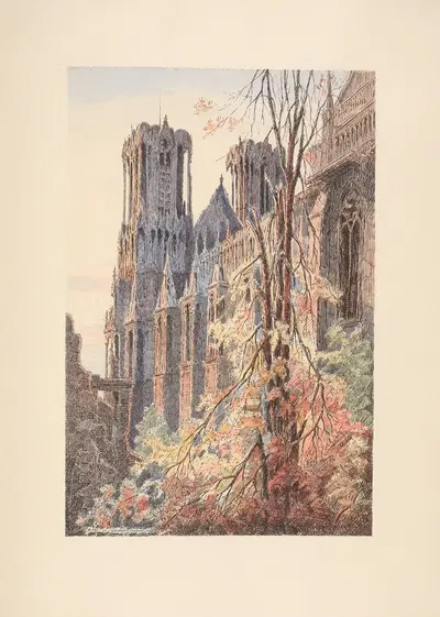 Реймс – Собор, вид с руин архиепископства by Э. Татен, 1920 — digital art print download