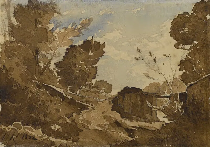 Fossé avec un petit pont — Henri-Joseph Harpignies