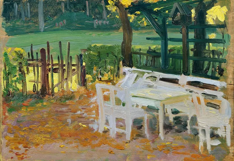 Gartenwinkel vor Holzzaun und Wiese — Otto Friedrich