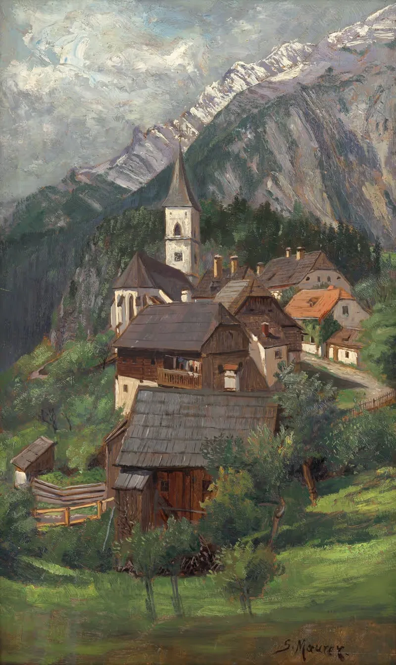 Деревня в горах by Серафин Маурер, 1910 — digital art print download