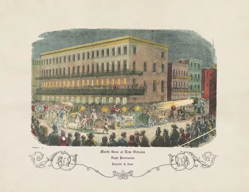Mardi Gras at New Orleans. Night procession — Currier & Ives.