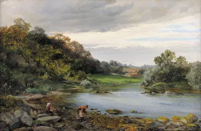 Дети собирают дрова у реки by Дэвид Бейтс, 1874 — digital art print download