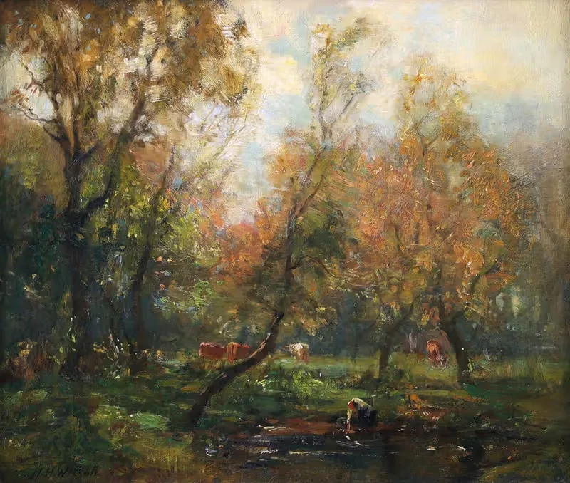At The Village Pond by Harry Mitton Wilson — digital art print download