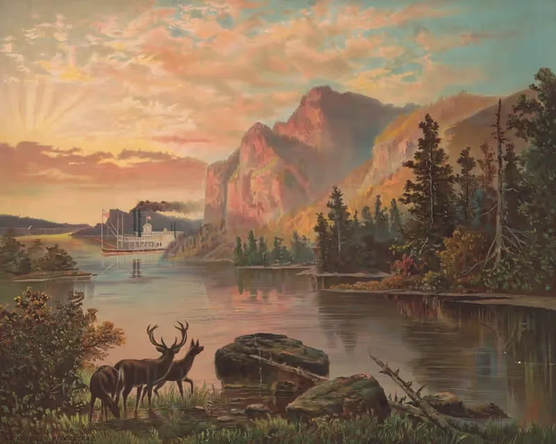 Американская речная сцена by Кребс Лит. Ко, 1880 — digital art print download